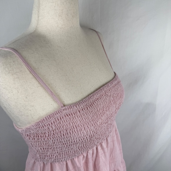 Light Pink Ruched Bodice Baby Doll Mini Dress Spaghetti Straps Swing Size L - Picture 4 of 16
